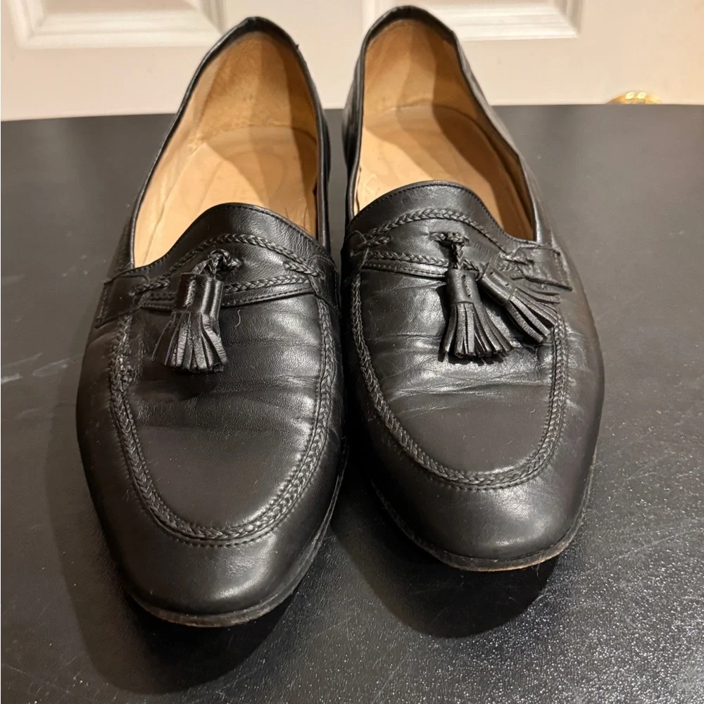 Bally Black Leather Tassel Loafers Slip-Ons size 12